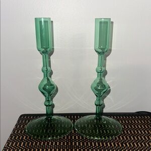 Elegant Green Glass Candle Holders